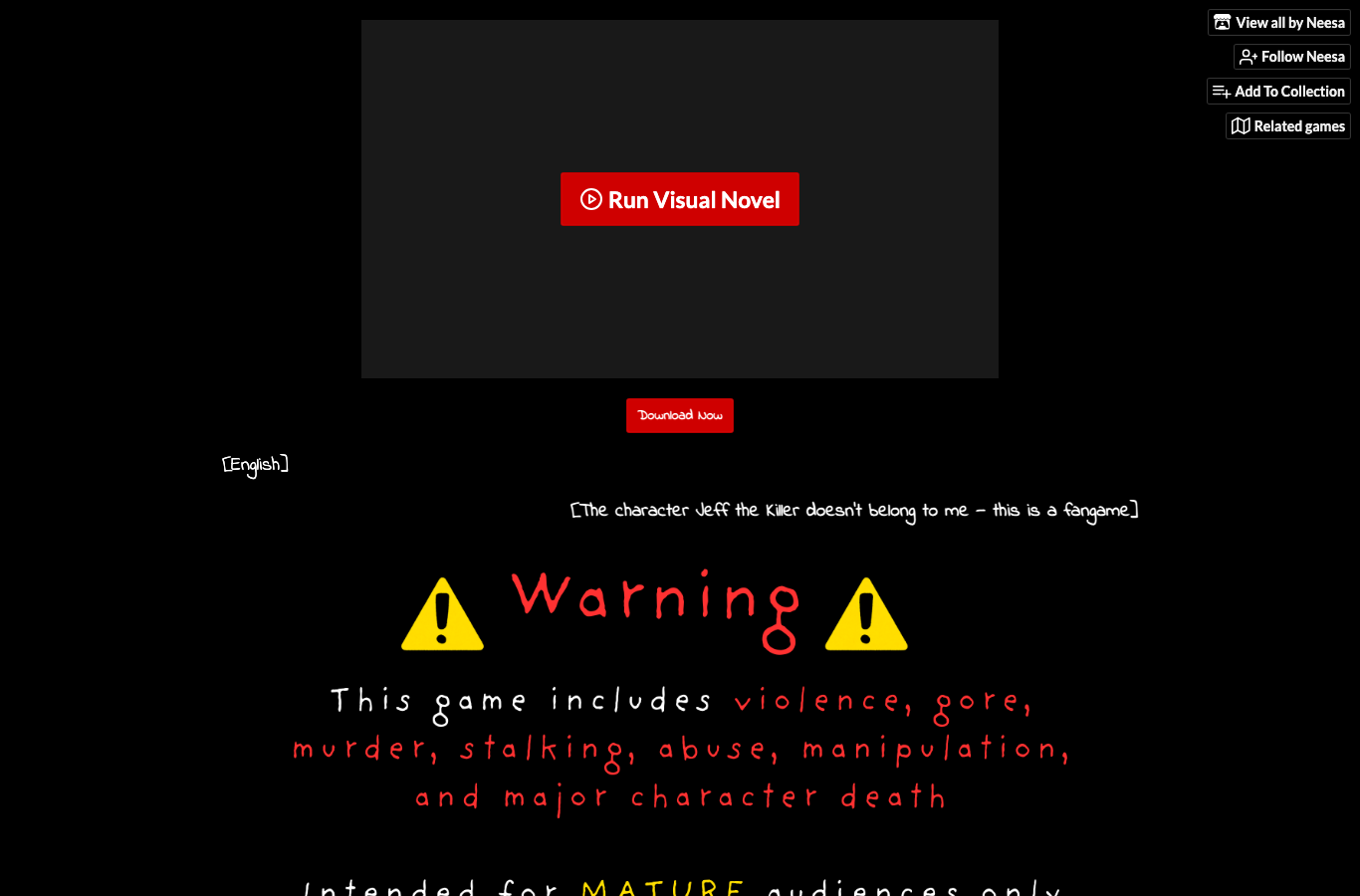 Official Fear Me itch.io page with browser play and download options